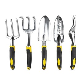 TopHomer Garden Tools Set, 5-Piece Garden Tool Set Made of Cast Aluminium with Non-Slip Rubber Handle, Garden Tools for Gardening, Women and Men