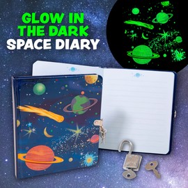 Peaceable Kingdom Deep Space Glow in the Dark 6.25" Lock and Key, Lined Page Diary for Kids