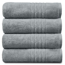 GC GAVENO CAVAILIA 450 GSM Jumbo Bath Sheet, 100% Egyptian Cotton, Silver/Grey, Pack of 4 Hand Towel