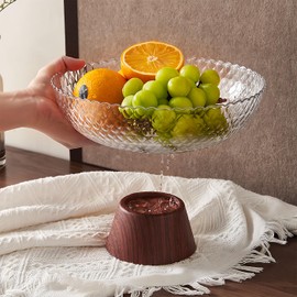 HOMTERN Fruit Bowl Comes with Draining Dase Fruit Dasket,Transparent Fruit Basket,Wood Grain, Living Room Decor Pedestal Fruit Bowl Dinning Room.