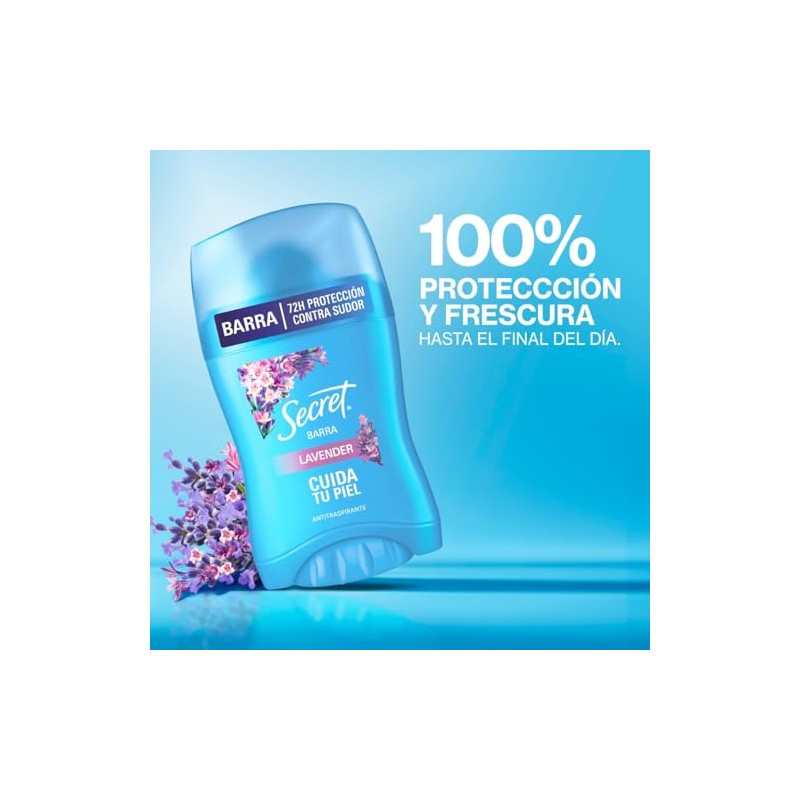 Secret, Antitranspirante Mujer, Barra Invisible, Aroma a Lavanda, 45g