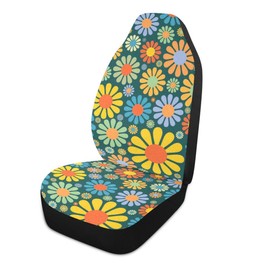 LONSANT Colorful Hippie Flower Car Seat Covers Set of 2,Abstract Tropical Floral Pattern Cute Flowers Universal Auto Front Seat Cushion Protector for Women Decorative Car Accessories for Car Truck