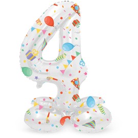 Folat 63964 Palloncino di alluminio Numero con Base Figura 4 Joyful Party Multicolore 72 cm - decorazione palloncino per compleanno, anniversario, non è necessario l'elio