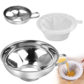 CAREDGO Pack of 2 Jam Funnels Stainless Steel Funnel Jam Large Opening Preserving Funnel Small Jam Filling Funnel Stainless Steel Funnel Silver Metal Funnel with Strainer for Liquids Kitchen