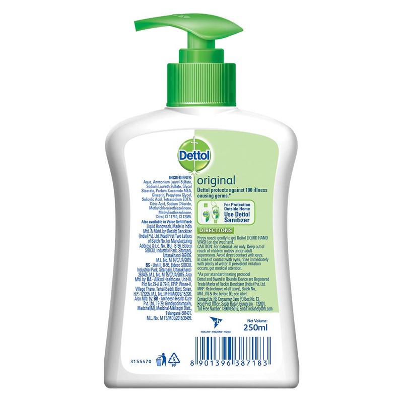 Dettol Original Germ Protection Handwash Liquid Soap Pump, 250ml