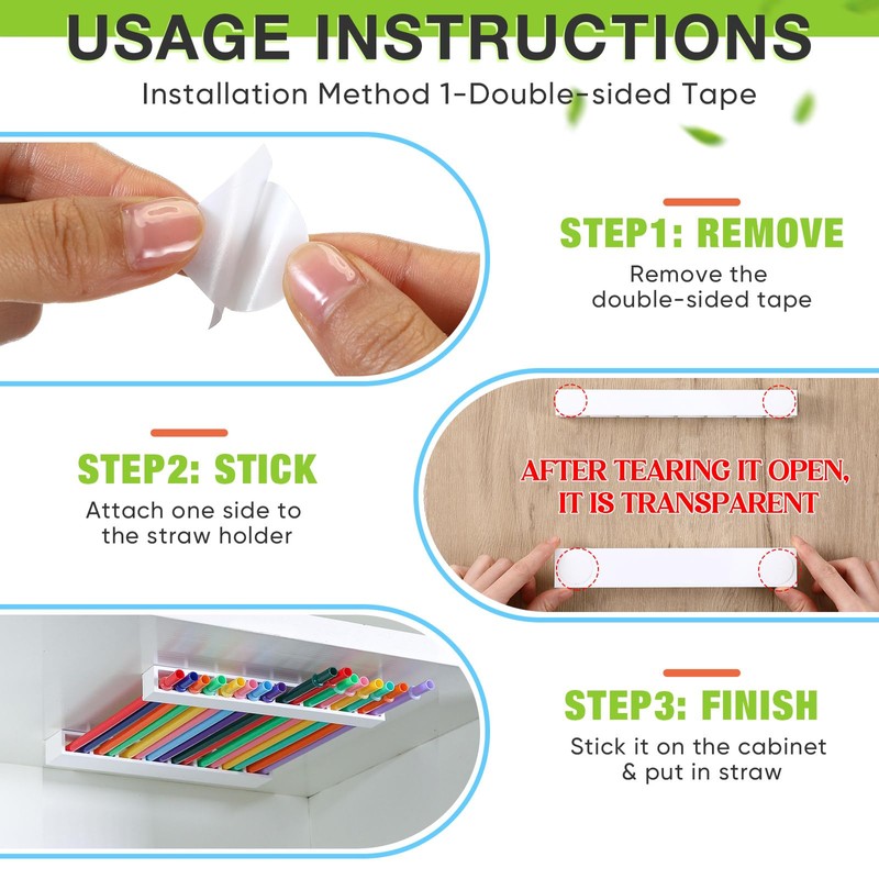 Baderke Straw Holder for Cabinet Reusable Straw Organizer with Double