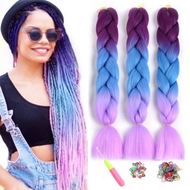 ShowJarlly Ombre Jumbo Braids, Hair Braiding, Hair Kanekalon, Synthetic Hair Extensions, 60 cm, 300 g / 3 Pieces
