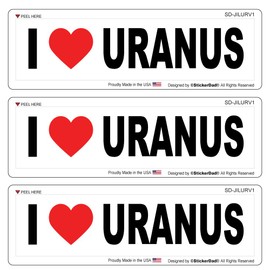 StickerDad® I LOVE URANUS (3 PACK) Full Color Printed - (size: 4" x 1" color: WHITE/BLACK/RED) - Hard Hat, Helmet, Windows, Walls, Bumpers, Laptop, Lockers, etc.