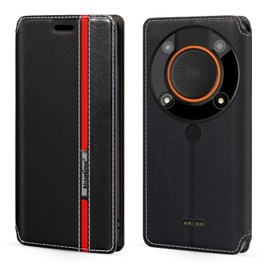 Shantime Classic Stripes Faux Leather Flip Case Compatible with AGM Glory Pro 5G, Invisible Magnetic Cover with Card Slot, Contrast Color Design(Black)