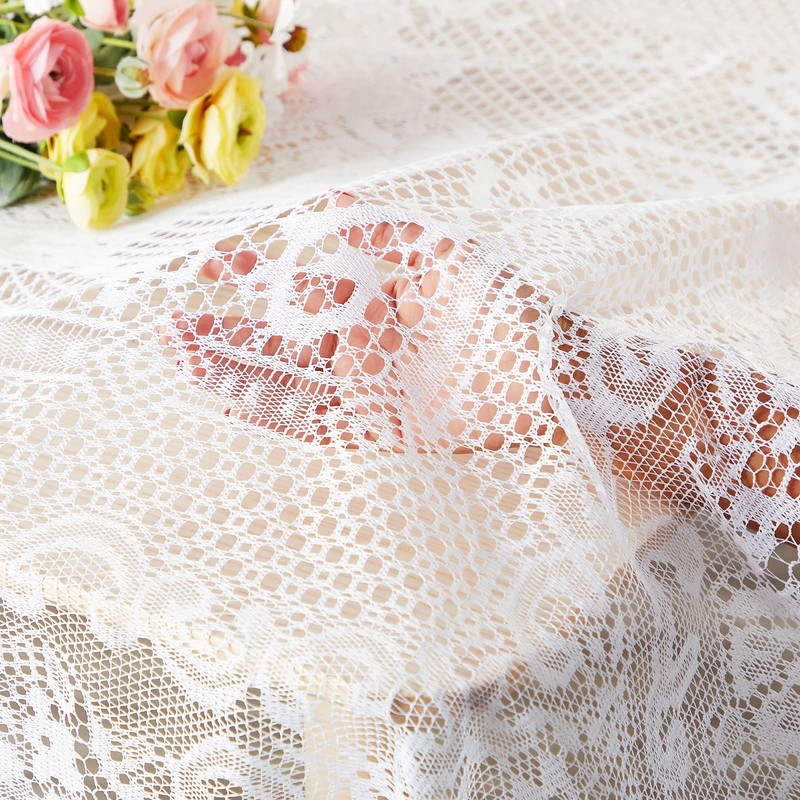Juvale Rectangular Lace Tablecloth, Elegant Afternoon Tea Table Cloth, White,
