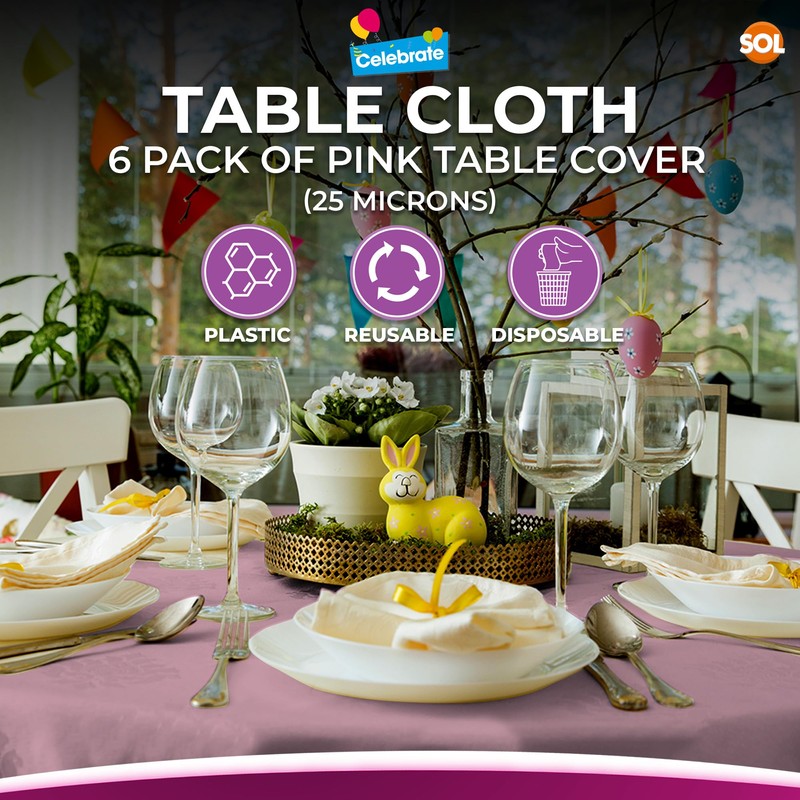 SOL 6pk Pink Round Table Cloth Disposable | 140cm Party