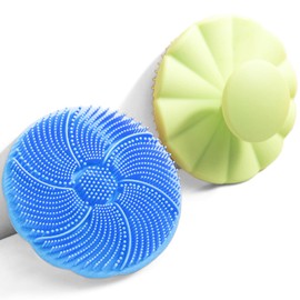 Face Scrubber, Facial Exfoliator, Scrub Brush, Soft Face Brush, Silicone Facial Cleansing Brush, Blackhead Acne Pore Cradle Cap Face Wash Brush for Deep Cleaning Skin Care (Blue & Green)