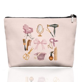 EKGJW Pink Hairstylist Makeup Bag for Women, Cute Cosmetology Student Gifts,Hairdresser Travel Organizer Bag, Aesthetic Salon Accessory Pouch, Gifts for Teen Girls 7.5 x 10 in