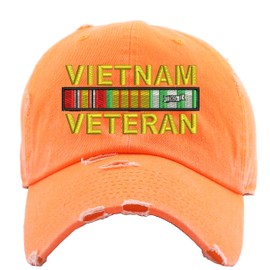 Vietnam Veteran Hat Embroidered Vintage Dad Hat Adult Adjustable Soldier Embroidery Service Cap (Neon Orange)