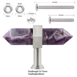 TUMBEELLUWA Pack of 2 Amethyst Crystal Points Cabinet Knobs with Screws, Stainless Steel Hexagonal Crystal Stone Prisms Handle Pulls for Kitchen and Home Decor, Silver