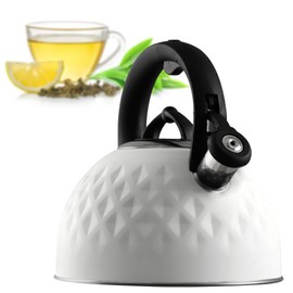 KADAX Stainless Steel Kettle, Enamel Kettle with Handle, Tea Kettle, Retro Kettle for All Hobs, Tea Maker, Whistling Kettle, Whistling Kettle (White 2.5 L)