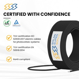 1500V High-Voltage PV Wire - 100FT, 8AWG - Outdoor Waterproof UV Resistant - Tinned Copper Cable for Solar Panel Extension & Solar Wire Systems - 8AWG / 10AWG / 12AWG - Black and Red (Black, 8 AWG)