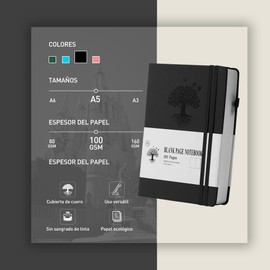 Cuaderno de Dibujo A5 Sketchbook, Libreta Hojas Blancas 730 Páginas, Tapa Dura, Libreta para Dibujar Plegable en 360°, Cuaderno de Notas de Lmpermeable Piel para Agenda Personal Creativa, Registrar (Negro)