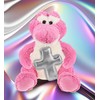 DolliBu Sitting Pink Alligator Stuffed Animal with Silver Cross and