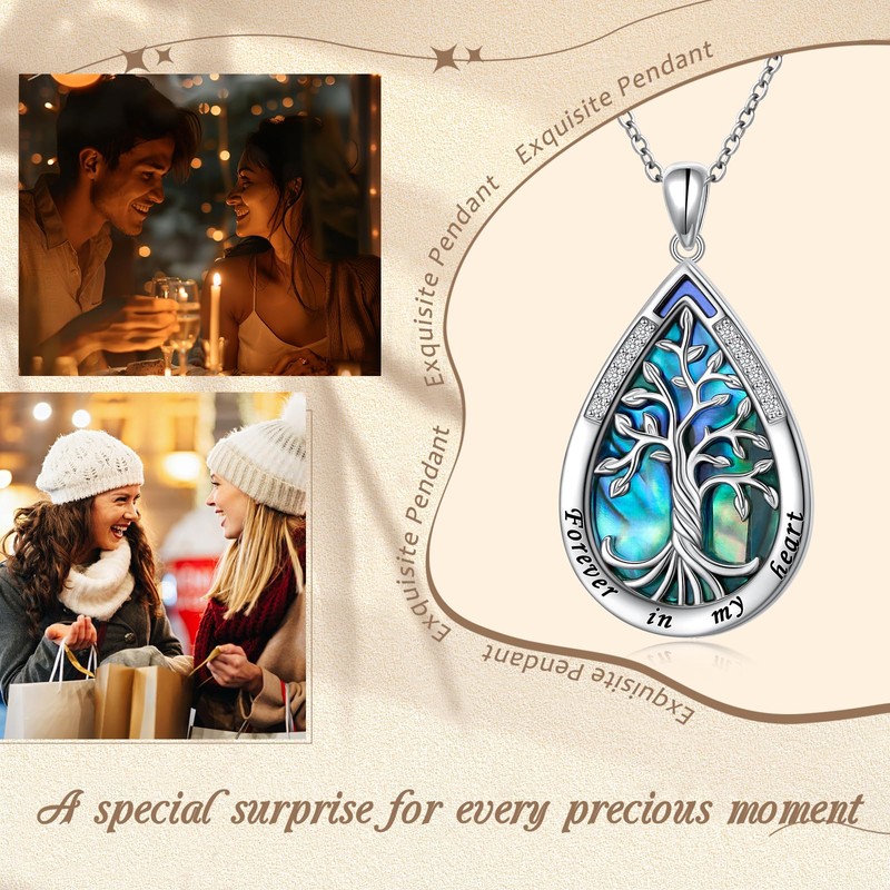 Ladytree 925 Sterling Silver Teardrop Tree of Life Necklaces for