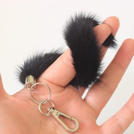Fosrion Real Mink Marten Tail Fur Keychain (Black, 15cm, 1 Count)