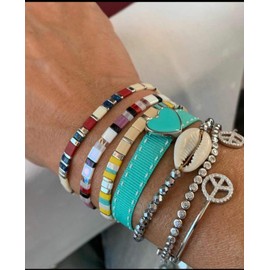 KELITCH Tila Pearl Bracelet Colourful Stretch Bracelet Stackable Friendship Bangle For Women, Glass