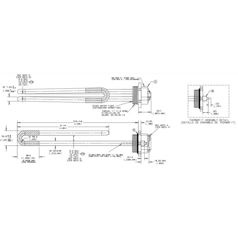 Resistencia Eléctrica Boiler 240v 4500w ( Calorex / Rheem )