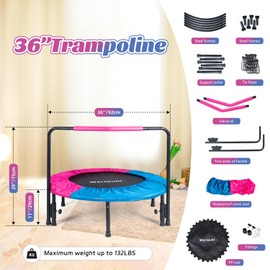 Wyrzpuhl 36 Inch Kids Trampoline - Mini Toddler Trampoline with Foam Handle, Small Rebounder Trampoline for Adult Fitness with Safety Padded Cover Indoor and Outdoor Use for Fun