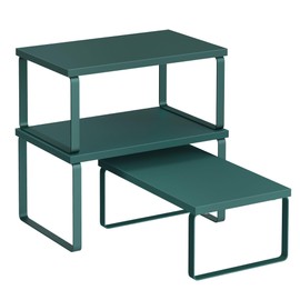 SONGMICS Cabinet Organizer Shelf, Set of 3 Kitchen Counter Shelves, Kitchen Storage, Spice Rack, Stackable, Expandable, Cascade Green UKCS220C01V1