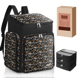 Floral Pattern Nail Polish Storage Backpack, Large Capacity Organizer Case with Multiple Compartments, Black