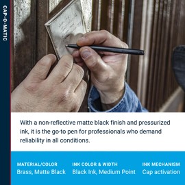 Fisher Space Pen Military Cap-O-Matic Space Pen, Ballpoint, Black Ink, Non-Reflective, Brass, Matte Black, Gift Box