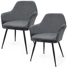 Dining Chair Slipcover Set of 2 Elastic Chair Covers with Armrest Grey