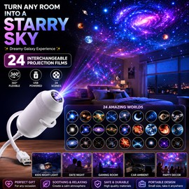 24 Films USB Starry Sky Projector for Room & Car – Flexible 360° Galaxy Night Light with Interchangeable Projection Films Turn Any Room Into A New World 24 Projection Films Included