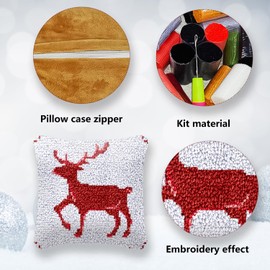 Miaija Christmas Latch Hook Kits Printed Color Deer DIY Rug Crochet Yarn Kits with Printed Christmas Day Patterns for Friends Family Home Decor