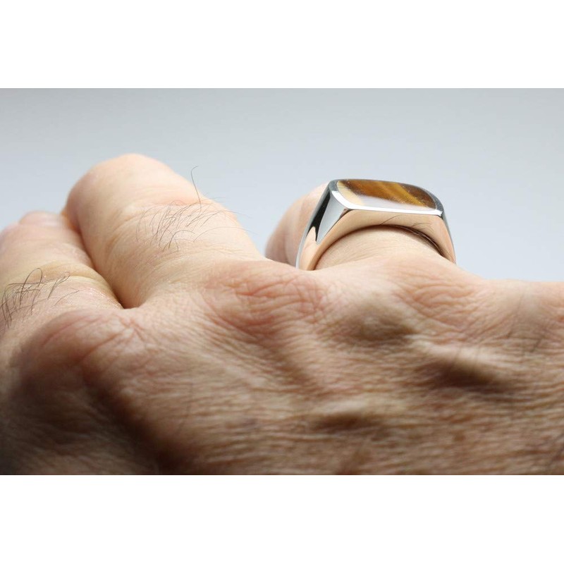 Solid 925 Silver Signet Ring with Tiger's Eye, Silver