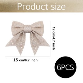 couduan 6pcs Large Bows,Large Bows For Tree,Large Champagne Elegant Bow,Sequin Bow Ties,Glitter Bow Hanging Ornaments For Party,Wedding,Birthday,Valentine's Day(Champagne)