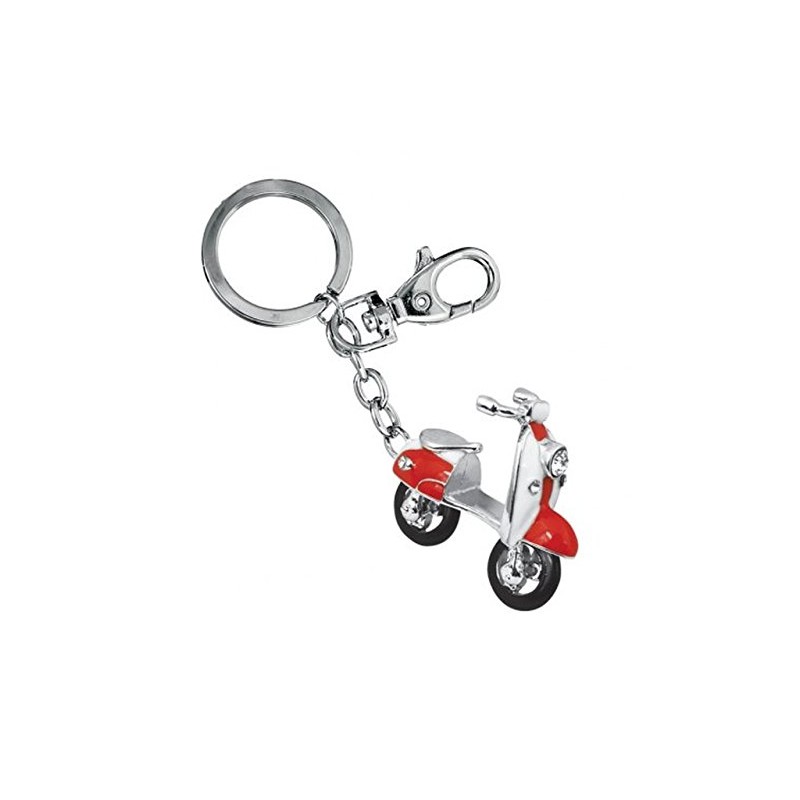 TEN KEY CHAIN RED AND WHITE SCOOTER WITH CRYSTALS -