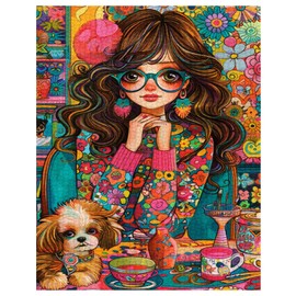 Tucocoo 1000 Piece Jigsaw Puzzles for Adults Beautiful Girl Jigsaw Puzzle Cute Dog Abstract Floral 1000 Pieces Puzzles for Challenging Family Activity Game Colorful DIY Puzzle Wall Decor Gifts