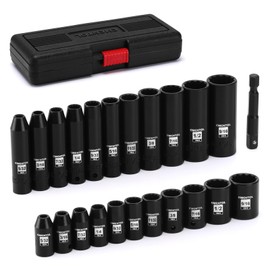 EMENTOL 1/4" Drive Impact Socket Set, 23 Pieces Deep & Shallow Socket Set, SAE 5/32"-9/16", 12 Point CR-V, Includes Drill Bit Adapter