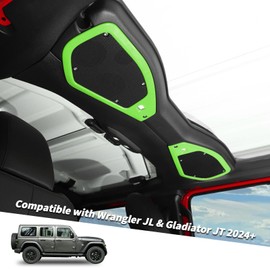 Jimen for JL/JT Speaker Cover, 4PCS A Pillar Speaker & Roof Top Speaker Trim Cover Interior Accessories Compatible with Jeep Wrangler JL JLU & Jeep Gladiator JT 2024+ (Green)
