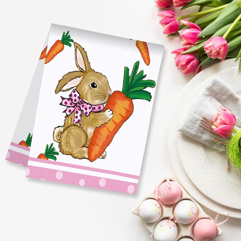 GAROMIA Easter Tea Towel, Pack of 2, Rabbit Ear, Easter