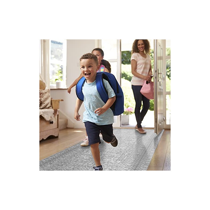 NeverMove Machine Washable Bella Runner Rug, 3x9, Grey