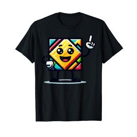 Cartoon Character Geometric Design Smiling Face Raised T-Shirt
