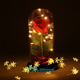 MUCH Red Silky Rose Flower In Glass Dome LED Night Light Enchanted Eternal LED Flower