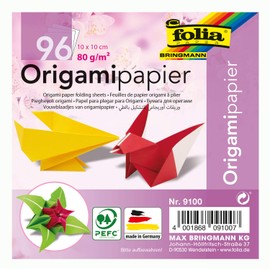 Folia Origami Folding Sheets 80 g/m² – 96 Sheets in 12 Assorted Colours, 10 x 10 cm