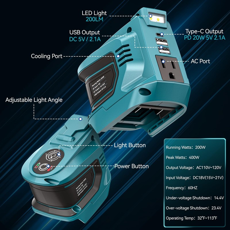 Power Inverter Compatible with Makita 18V Battery: Ecarke Portable Power