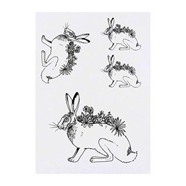 4 x 'Floral Hare' Temporary Tattoos - Water Resistant, Skin-Safe, Non-Toxic Transfers, Mixed Sizes (TO00007319)