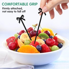 SEWACC 60pcs Bow Cocktail Picks Black Bow Toothpicks Bowknot Appetizer Picks Drink Stirrers Cupcake Toppers Food Sticks for Party Supplies