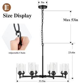 Sucolite 8-Light Chandelier for Dining Room Kitchen Island Modern Farmhouse Pendant Lighting with Clear Glass Shades Industrial Black Hanging Ceiling Light Fixture for Living Room, Height Adjustable