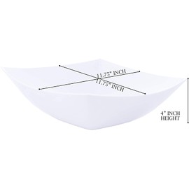 Plasticpro Disposable 128 ounce Square Serving Bowls, Party Snack or Salad Bowl, Extra Large Plastic Elegant White Pack of 4